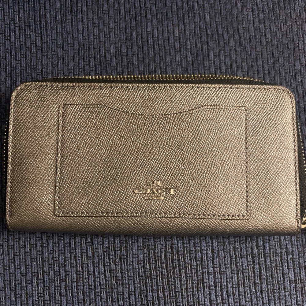 Coach Metallic Silver Zip Wallet